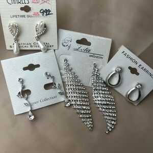 Elegant Silver Crystal Earrings Set